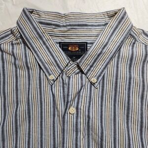 Vtg Route 66 Since 1926 Mens Blue/Beige Striped Short Sleeve Shirt Size 2X